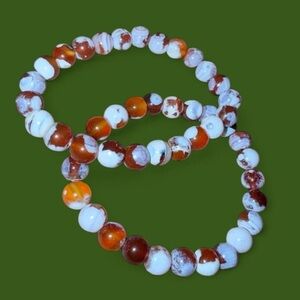Red Orca Agate! Set of 2 Dyed Natural Stone Bracelets | Trendy | OBO